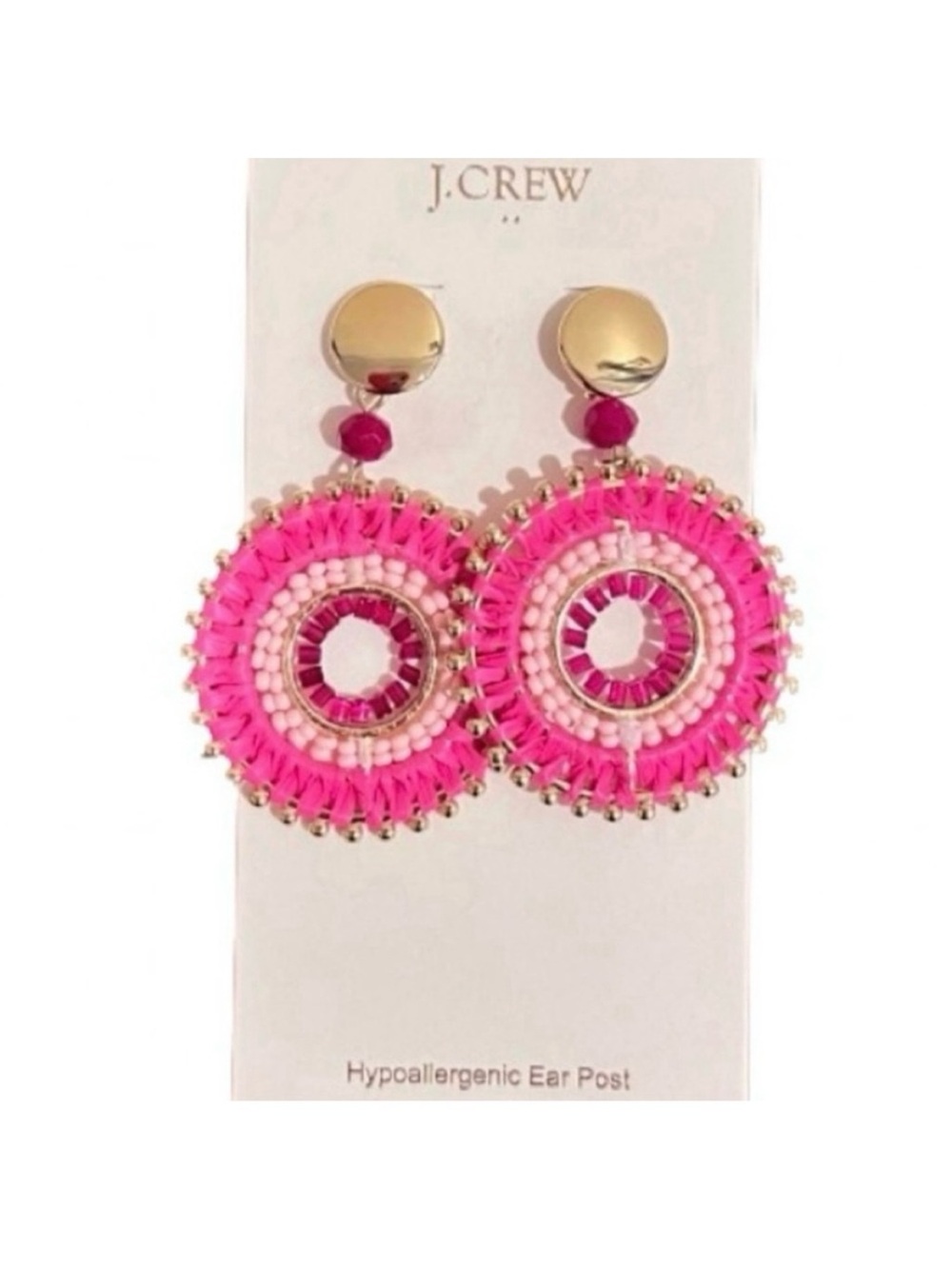 🆕- J. Crew Beaded Pink/ Gold Circle Earrings